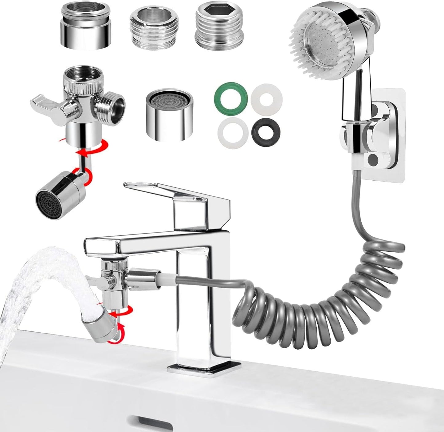 Alcachofa para lavabo, 3 modalit Cabezal de ducha con 720° Aireador grifo fregadero